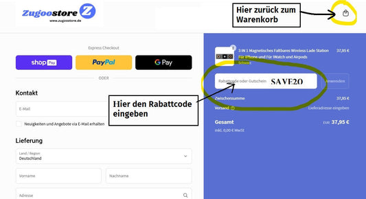 So wird bei uns der Rabattcode eingegeben!